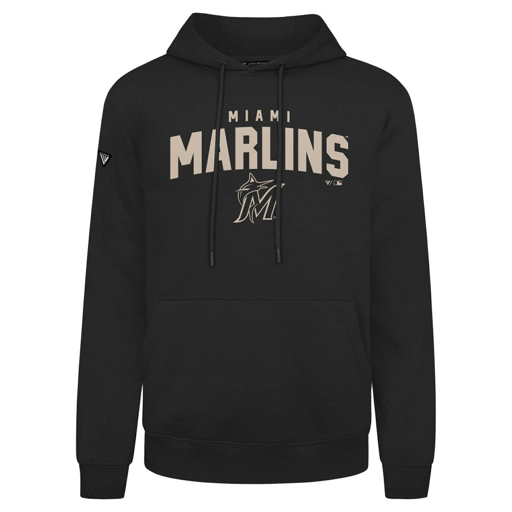 Miami Marlins Levelwear Podium Team Arch Pullover Hoodie - Black Hoodies