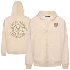Milwaukee Brewers Levelwear Uphill Oversized Full-Zip Hoodie - Khaki Hoodies