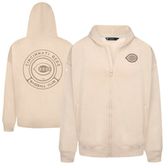 Cincinnati Reds Levelwear Uphill Oversized Full-Zip Hoodie - Khaki Hoodies