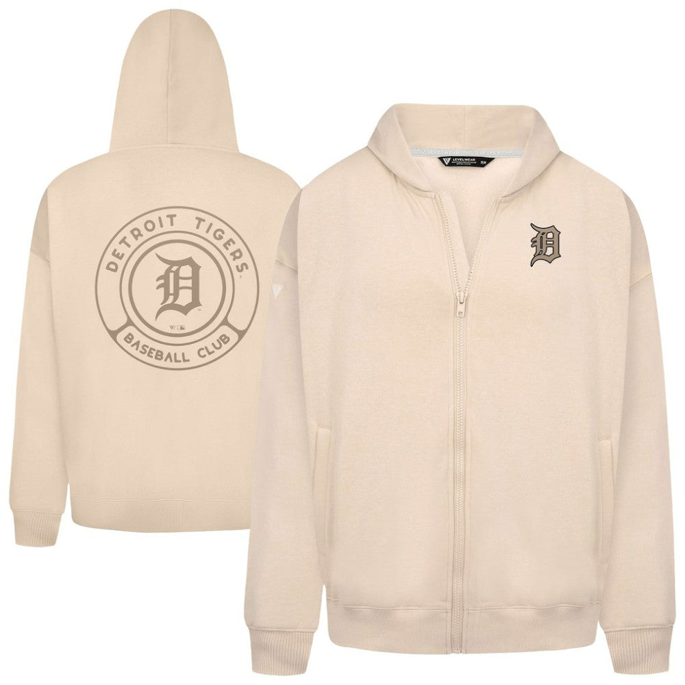 Detroit Tigers Levelwear Uphill Oversized Full-Zip Hoodie - Khaki Hoodies