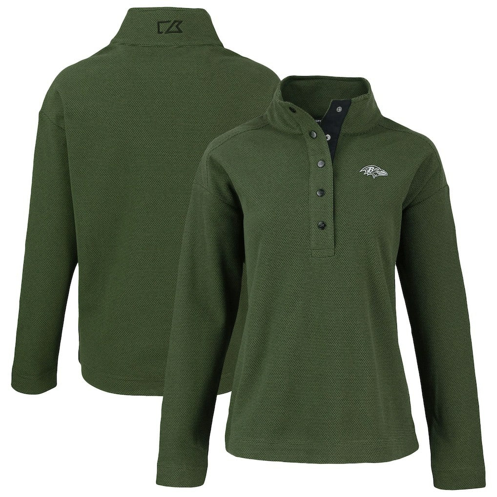 Baltimore Ravens Cutter & Buck Women's Hunts Point Eco Half-Snap Sweatshirt - Green Sweatshirts