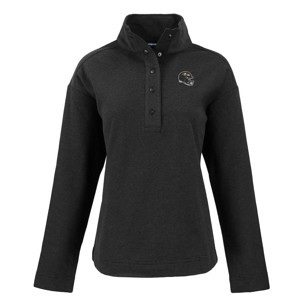 Baltimore Ravens Cutter & Buck Women's Hunts Point Eco Half-Snap Sweatshirt - Black Sweatshirts