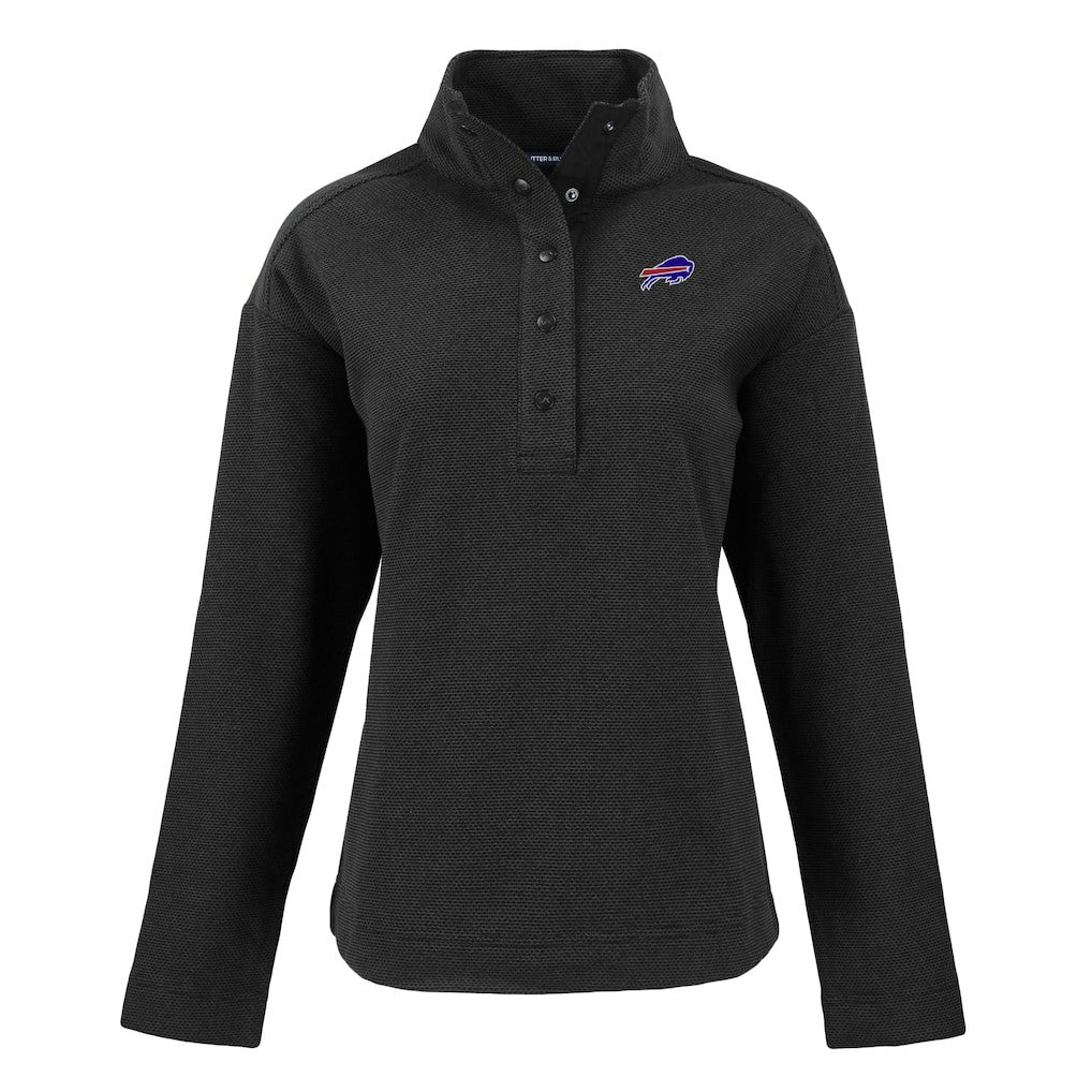 Buffalo Bills Cutter & Buck Women's Hunts Point Eco Half-Snap Sweatshirt - Black Sweatshirts