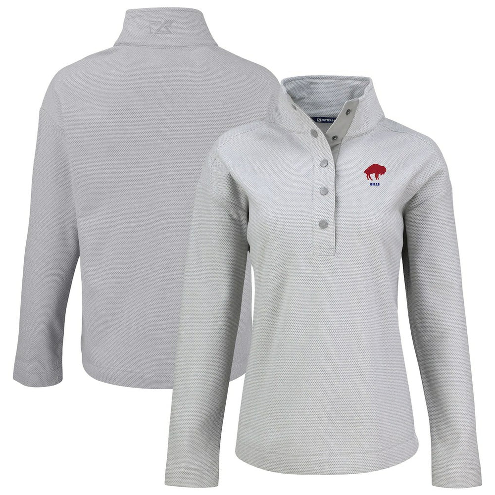 Buffalo Bills Cutter & Buck Women's Hunts Point Eco Half-Snap Sweatshirt - Gray Sweatshirts