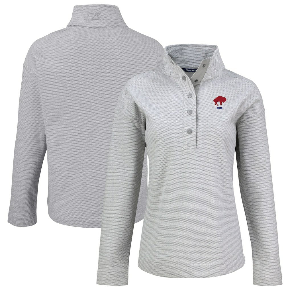 Buffalo Bills Cutter & Buck Women's Hunts Point Eco Half-Snap Sweatshirt - Gray Sweatshirts