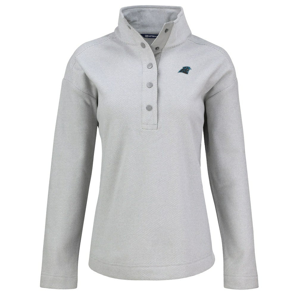 Carolina Panthers Cutter & Buck Women's Hunts Point Eco Half-Snap Sweatshirt - Gray Sweatshirts