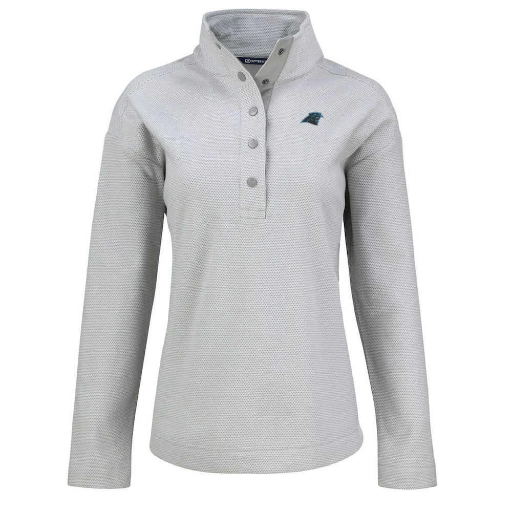 Carolina Panthers Cutter & Buck Women's Hunts Point Eco Half-Snap Sweatshirt - Gray Sweatshirts