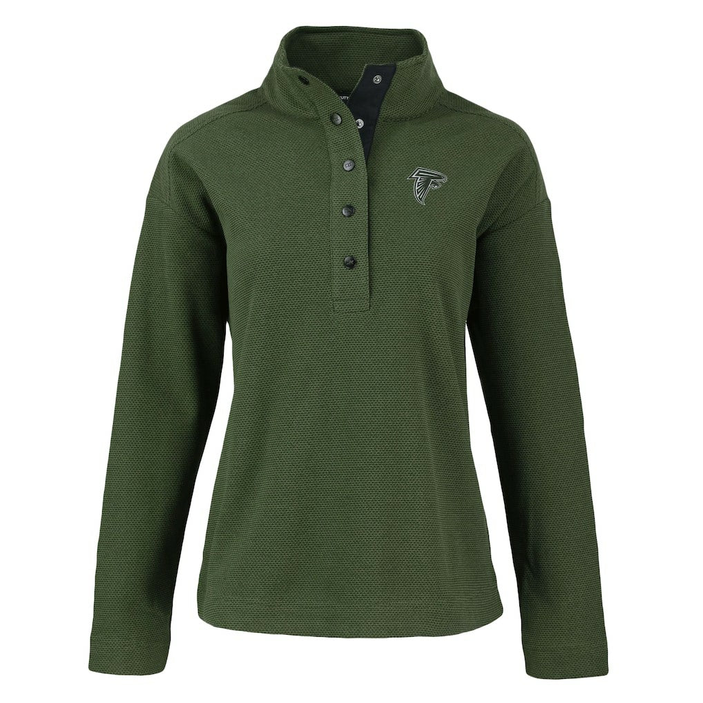 Atlanta Falcons Cutter & Buck Women's Hunts Point Eco Half-Snap Sweatshirt - Green Sweatshirts