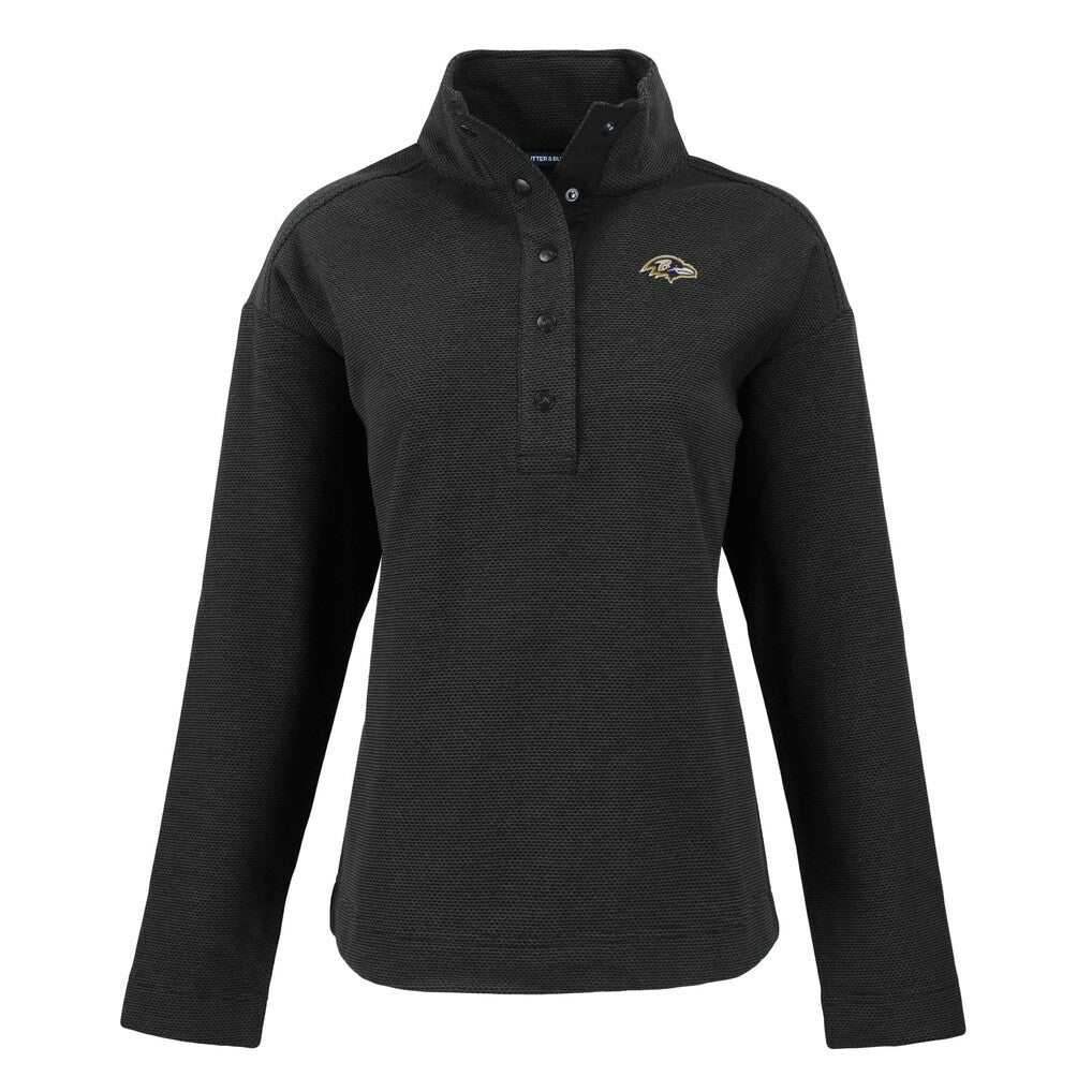 Baltimore Ravens Cutter & Buck Women's Hunts Point Eco Half-Snap Sweatshirt - Black Sweatshirts