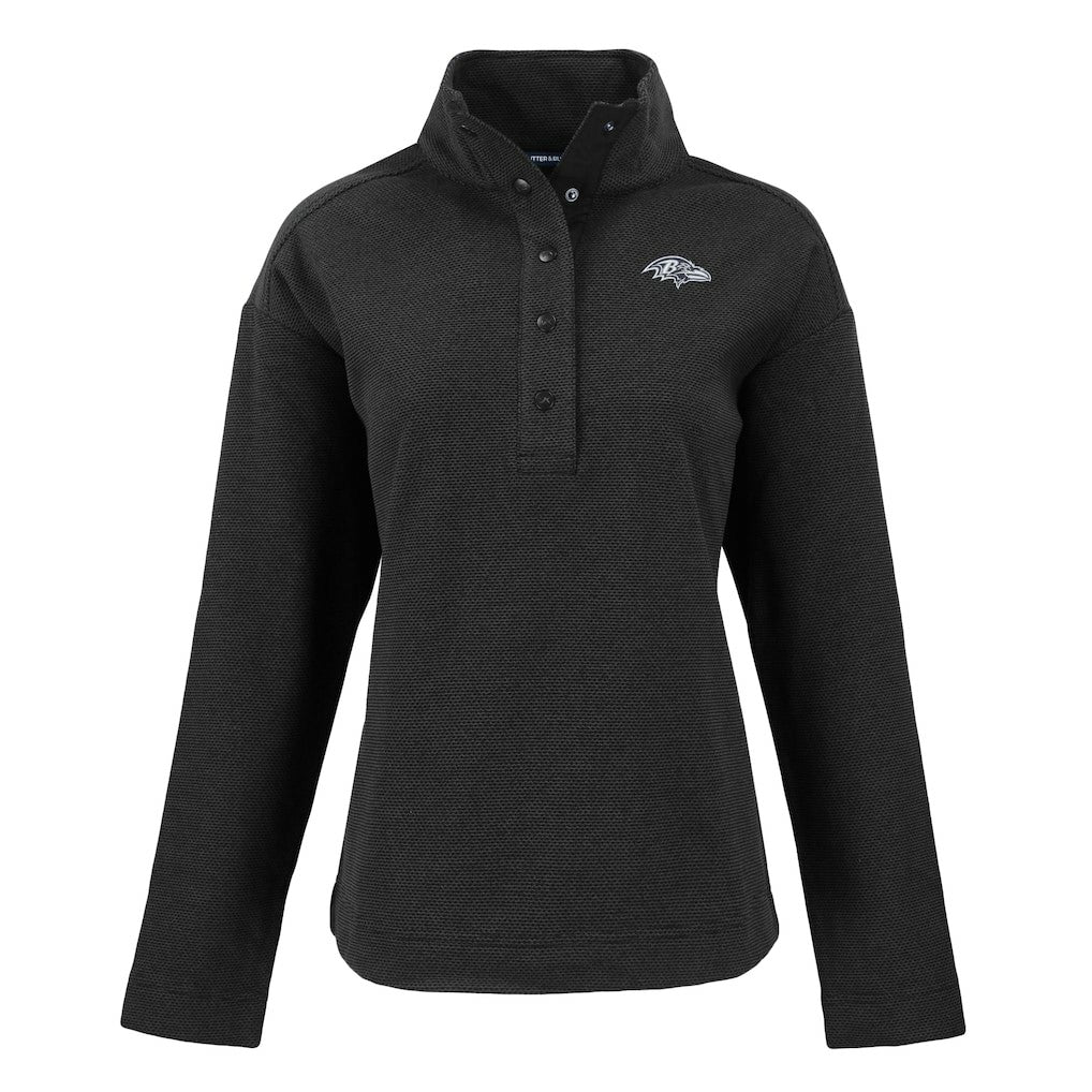 Baltimore Ravens Cutter & Buck Women's Hunts Point Eco Half-Snap Sweatshirt - Black Sweatshirts