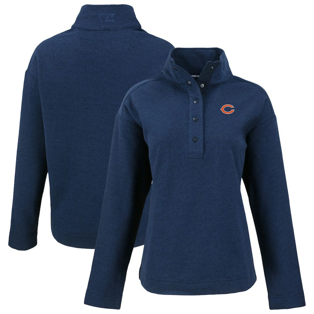 Chicago Bears Cutter & Buck Women's Hunts Point Eco Half-Snap Sweatshirt - Navy Sweatshirts