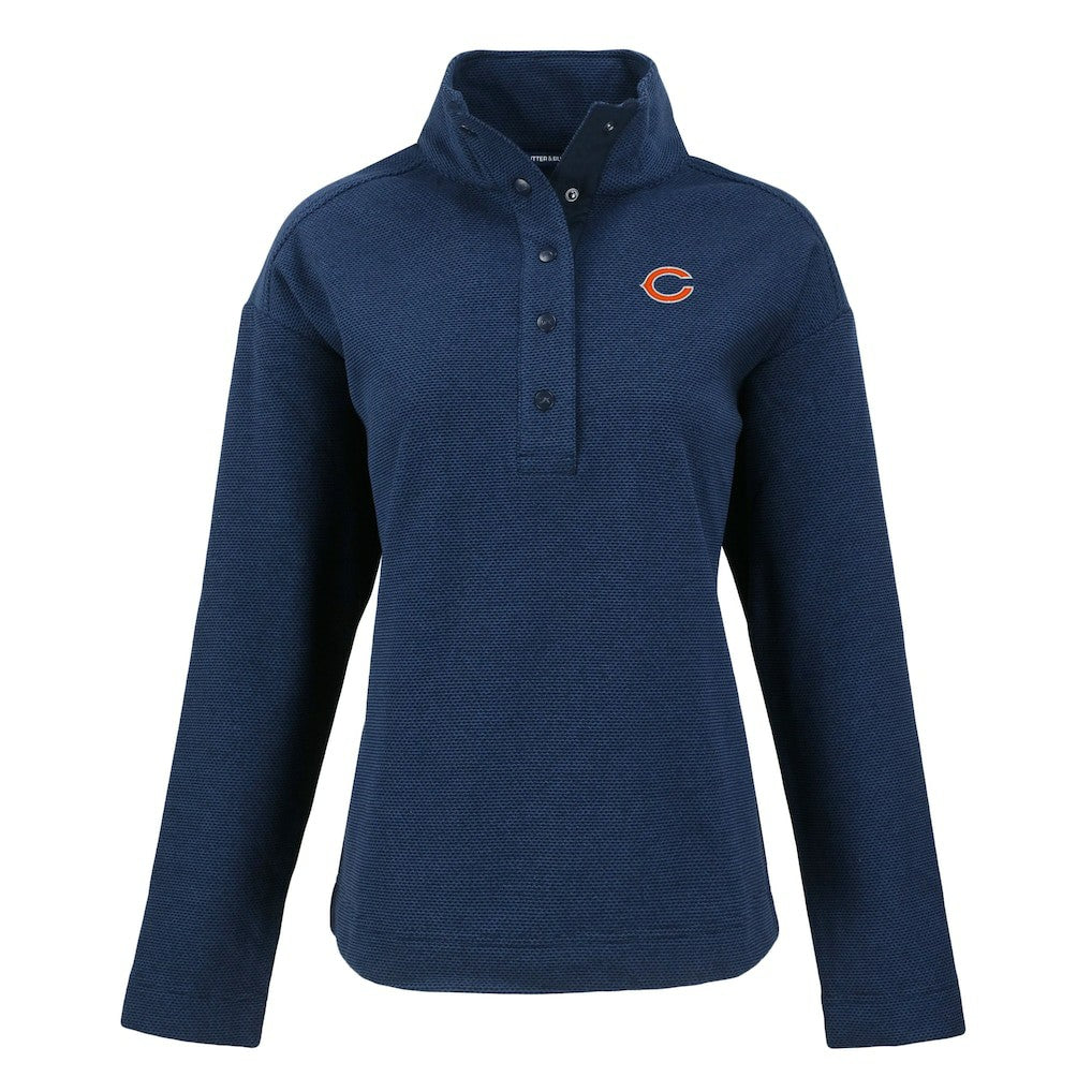 Chicago Bears Cutter & Buck Women's Hunts Point Eco Half-Snap Sweatshirt - Navy Sweatshirts