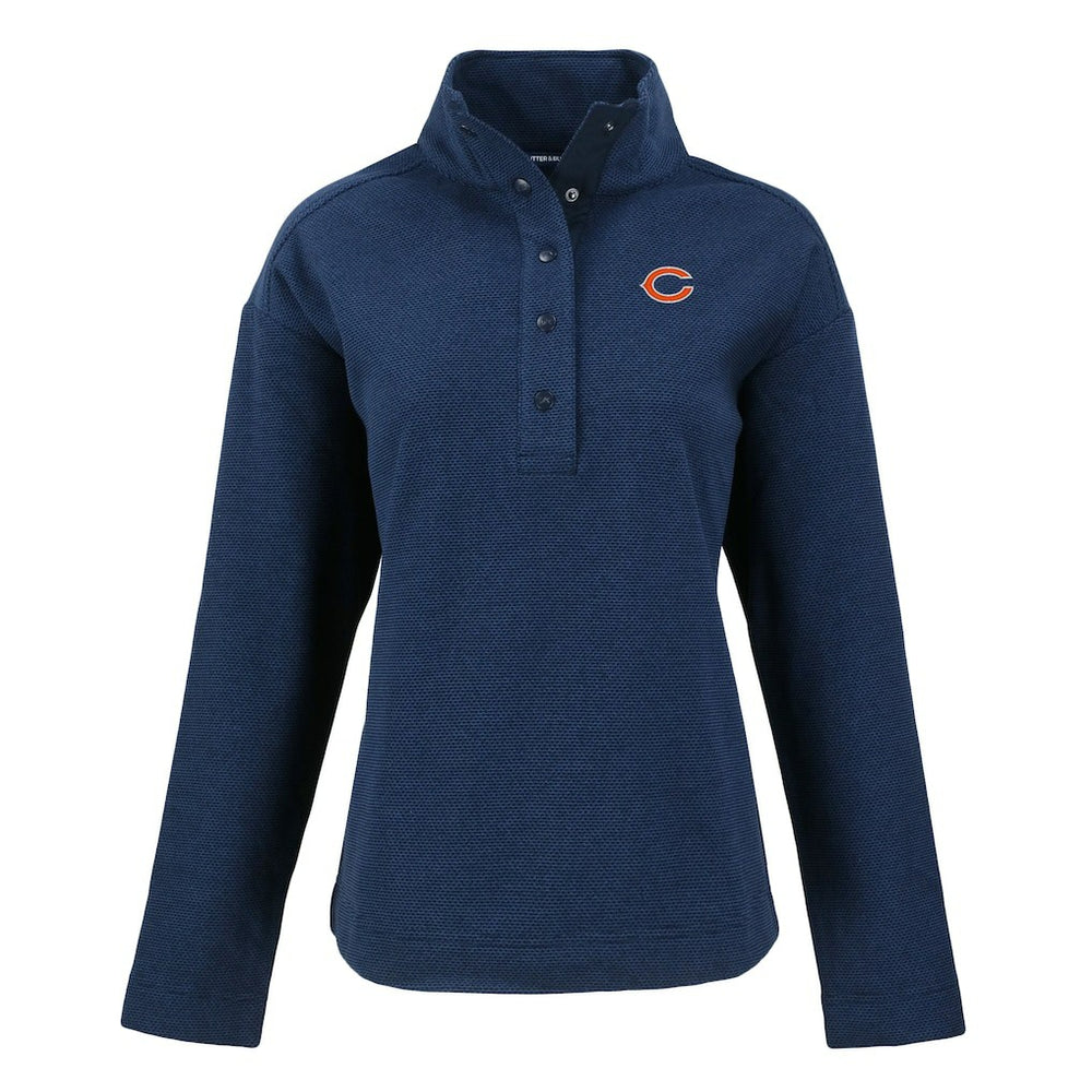 Chicago Bears Cutter & Buck Women's Hunts Point Eco Half-Snap Sweatshirt - Navy Sweatshirts