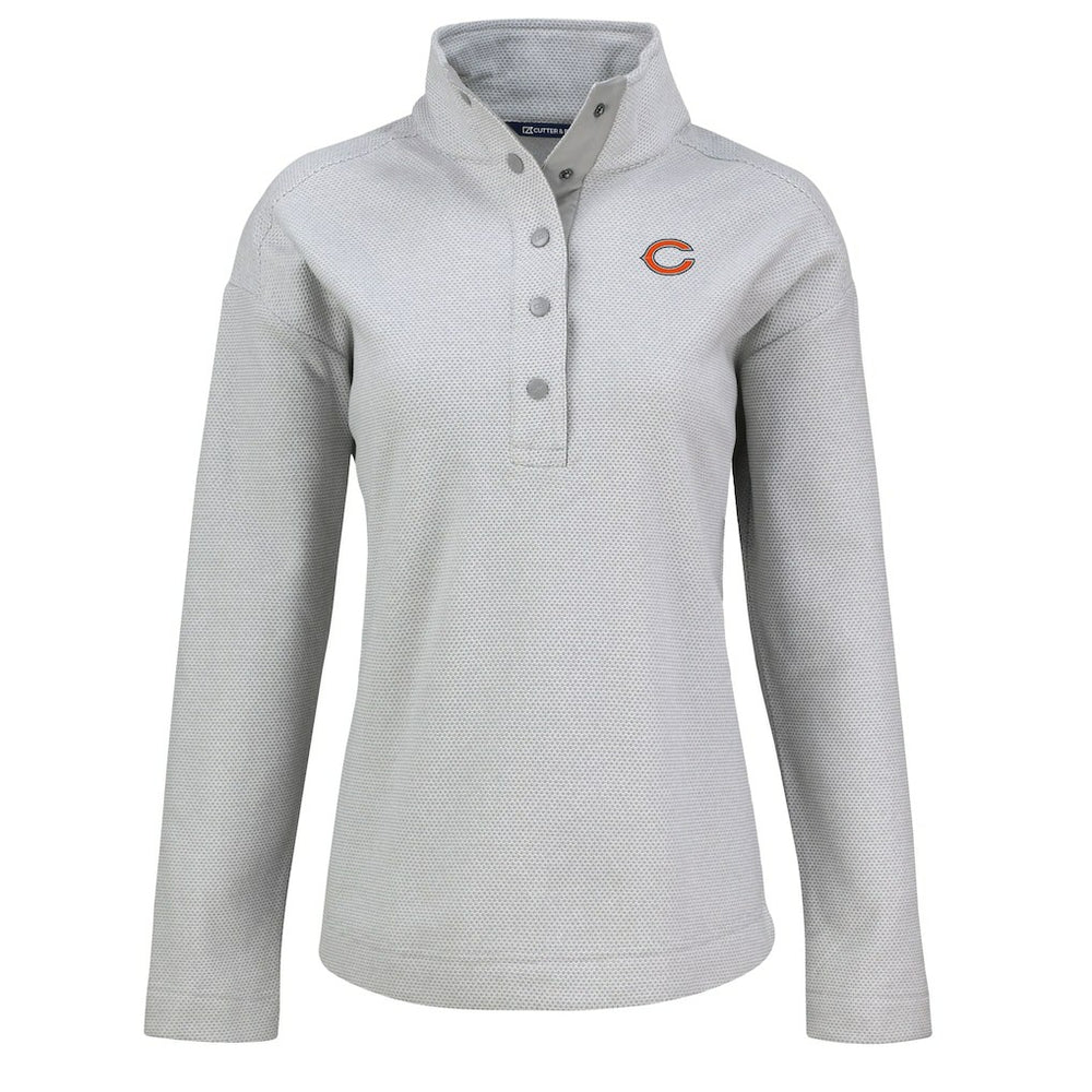 Chicago Bears Cutter & Buck Women's Hunts Point Eco Half-Snap Sweatshirt - Gray Sweatshirts