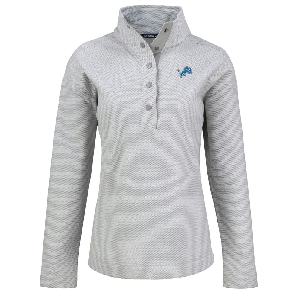 Detroit Lions Cutter & Buck Women's Hunts Point Eco Half-Snap Sweatshirt - Gray Sweatshirts