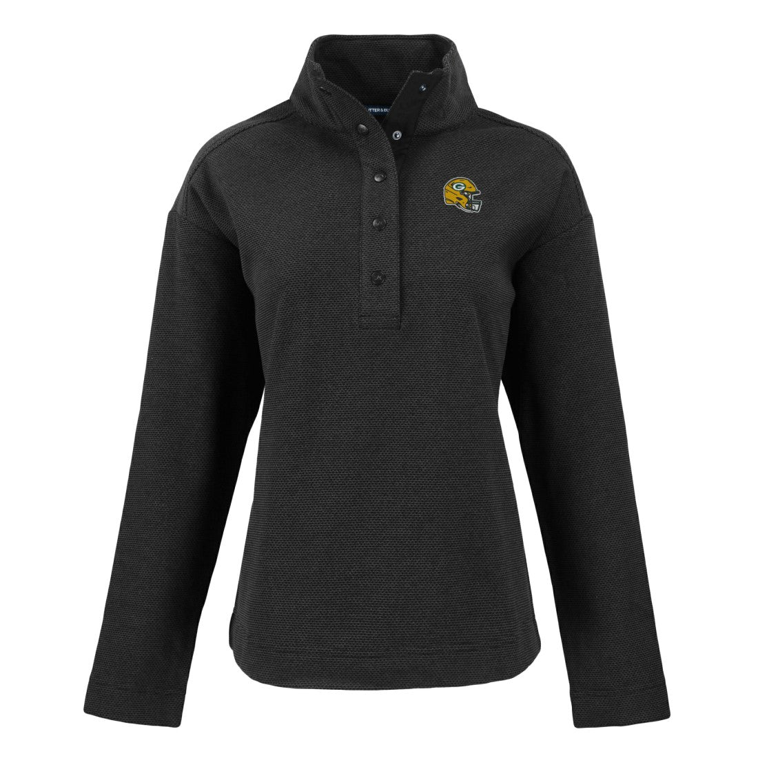 Green Bay Packers Cutter & Buck Women's Hunts Point Eco Half-Snap Sweatshirt - Black Sweatshirts