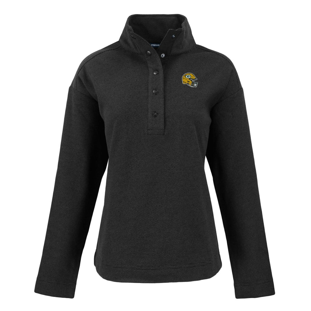 Green Bay Packers Cutter & Buck Women's Hunts Point Eco Half-Snap Sweatshirt - Black Sweatshirts