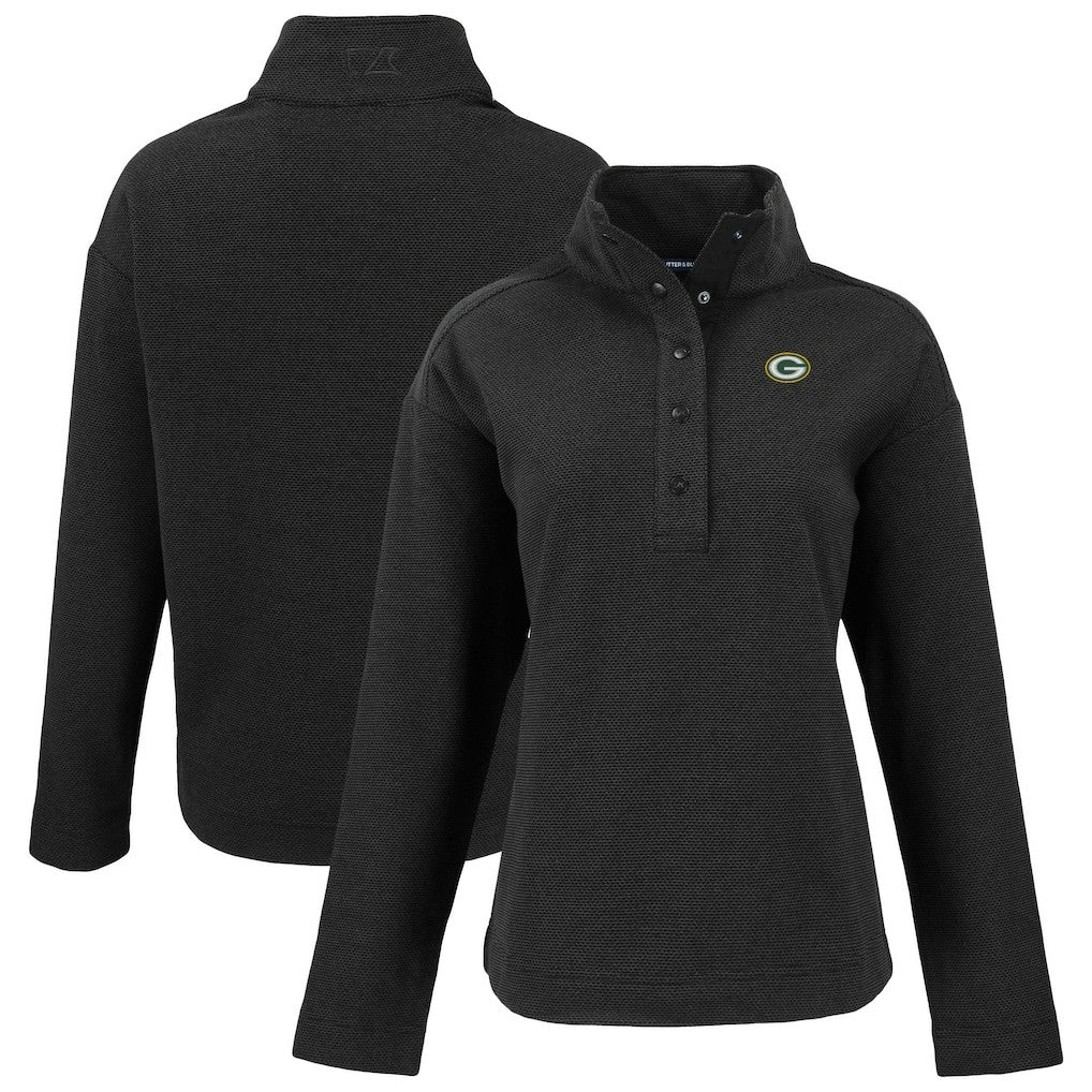 Green Bay Packers Cutter & Buck Women's Hunts Point Eco Half-Snap Sweatshirt - Black Sweatshirts