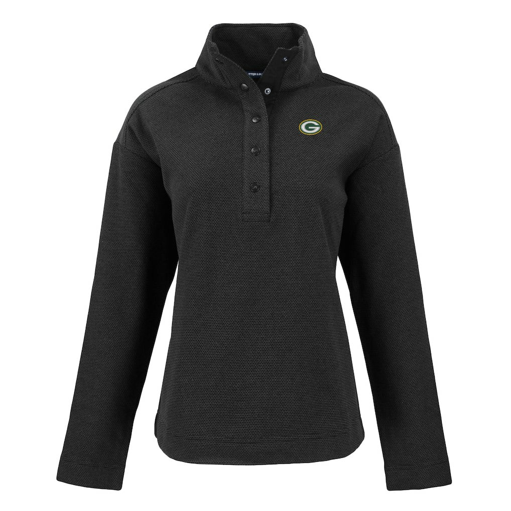 Green Bay Packers Cutter & Buck Women's Hunts Point Eco Half-Snap Sweatshirt - Black Sweatshirts