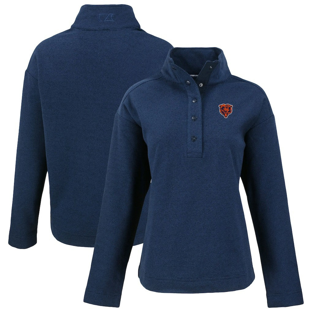 Chicago Bears Cutter & Buck Women's Hunts Point Eco Half-Snap Sweatshirt - Navy Sweatshirts