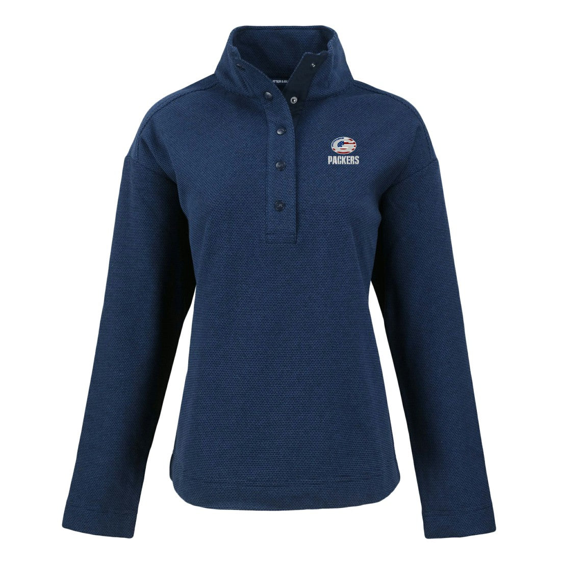 Green Bay Packers Cutter & Buck Women's Hunts Point Eco Half-Snap Sweatshirt - Navy Sweatshirts