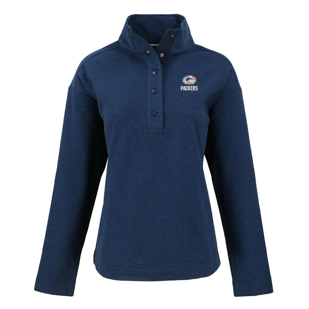 Green Bay Packers Cutter & Buck Women's Hunts Point Eco Half-Snap Sweatshirt - Navy Sweatshirts
