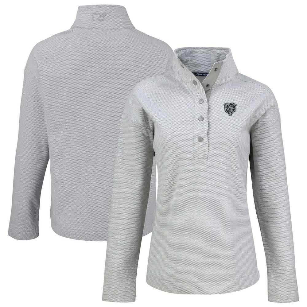 Chicago Bears Cutter & Buck Women's Hunts Point Eco Half-Snap Sweatshirt - Gray Sweatshirts