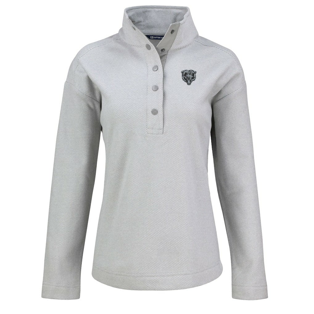Chicago Bears Cutter & Buck Women's Hunts Point Eco Half-Snap Sweatshirt - Gray Sweatshirts