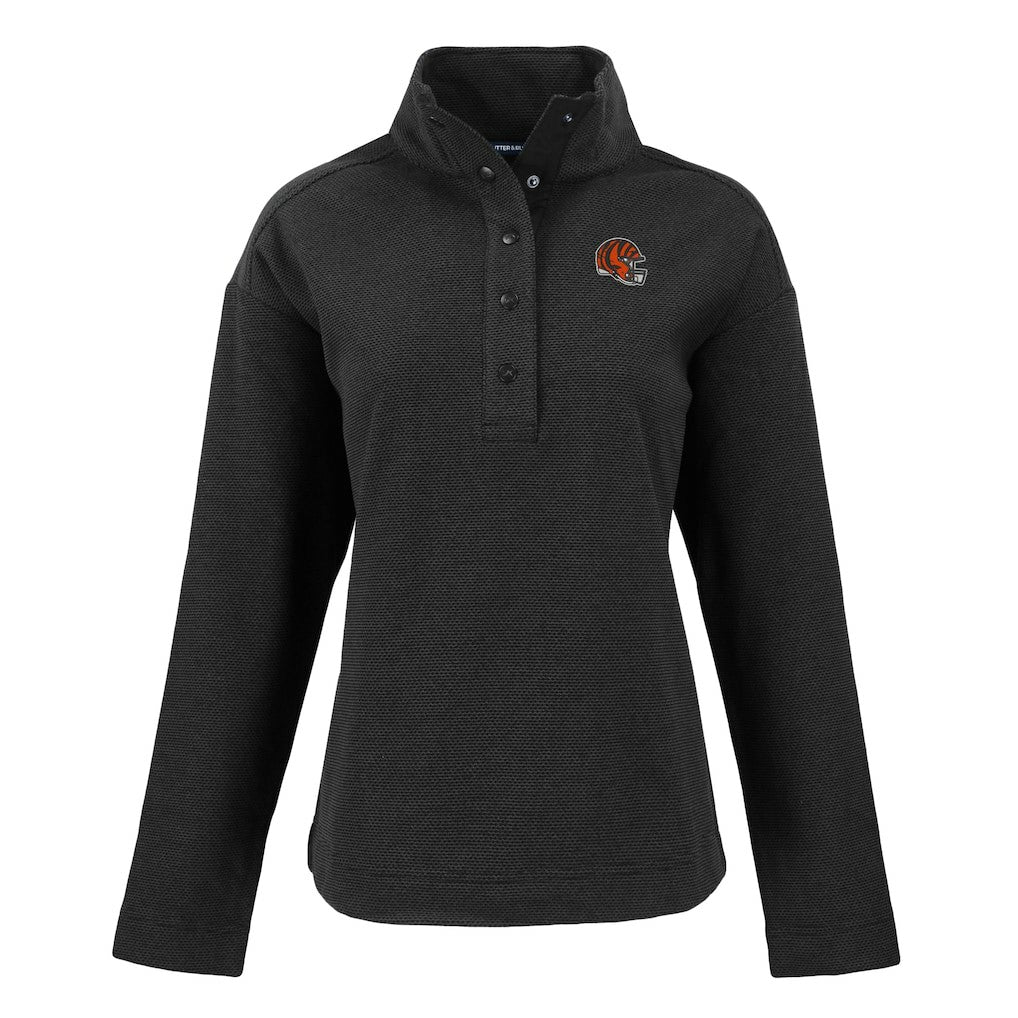 Cincinnati Bengals Cutter & Buck Women's Hunts Point Eco Half-Snap Sweatshirt - Black Sweatshirts