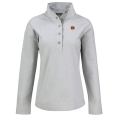 Cincinnati Bengals Cutter & Buck Women's Hunts Point Eco Half-Snap Sweatshirt - Gray Sweatshirts