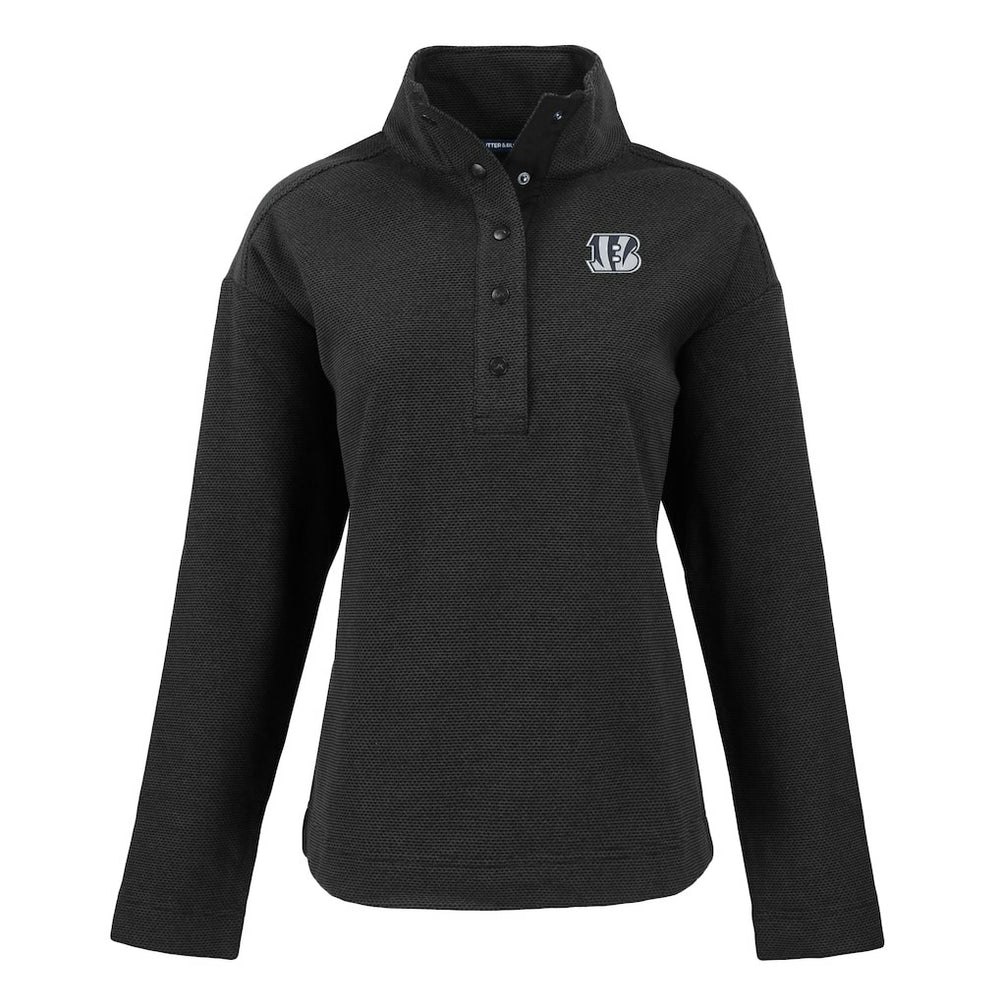 Cincinnati Bengals Cutter & Buck Women's Hunts Point Eco Half-Snap Sweatshirt - Black Sweatshirts