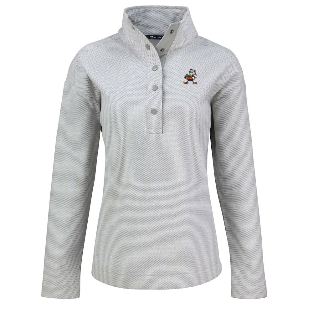 Cleveland Browns Cutter & Buck Women's Hunts Point Eco Half-Snap Sweatshirt - Gray Sweatshirts