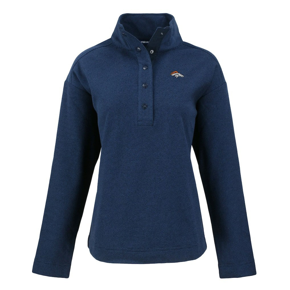 Denver Broncos Cutter & Buck Women's Hunts Point Eco Half-Snap Sweatshirt - Navy Sweatshirts