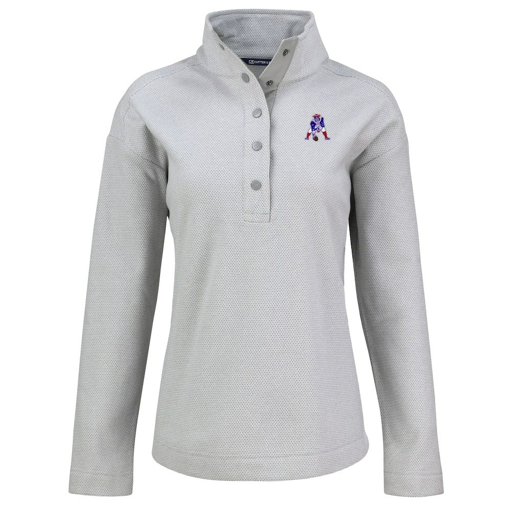 New England Patriots Cutter & Buck Women's Hunts Point Eco Half-Snap Sweatshirt - Gray Sweatshirts