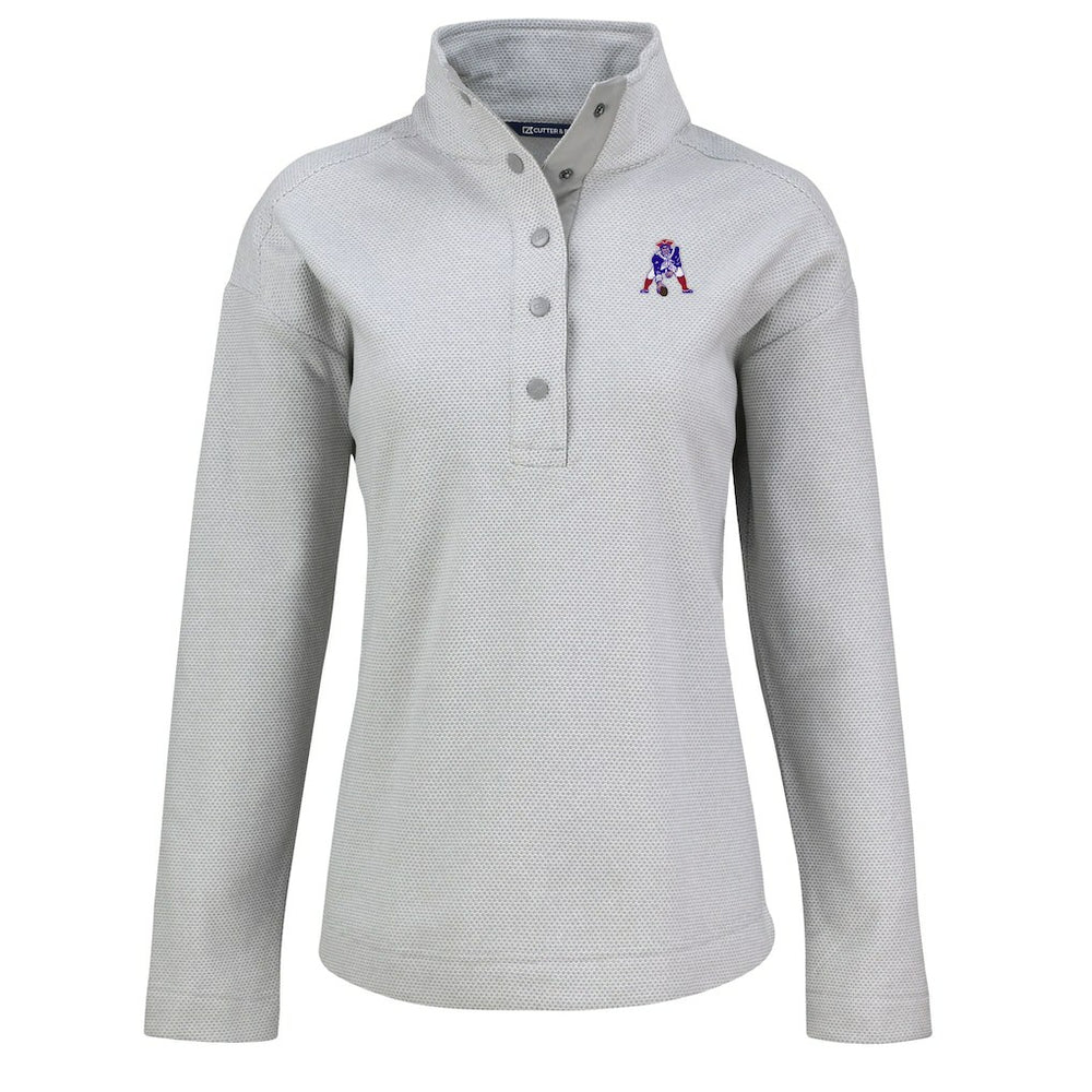 New England Patriots Cutter & Buck Women's Hunts Point Eco Half-Snap Sweatshirt - Gray Sweatshirts