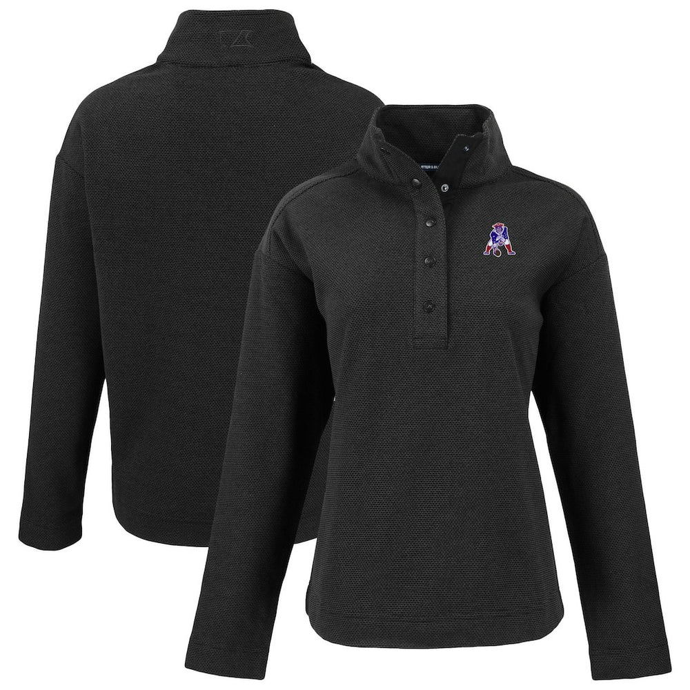 New England Patriots Cutter & Buck Women's Hunts Point Eco Half-Snap Sweatshirt - Black Sweatshirts