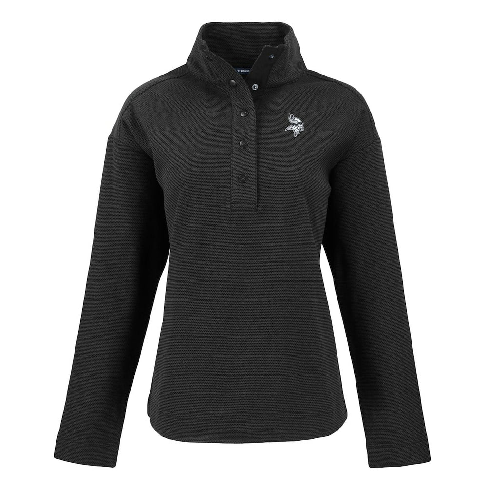 Minnesota Vikings Cutter & Buck Women's Hunts Point Eco Half-Snap Sweatshirt - Black Sweatshirts