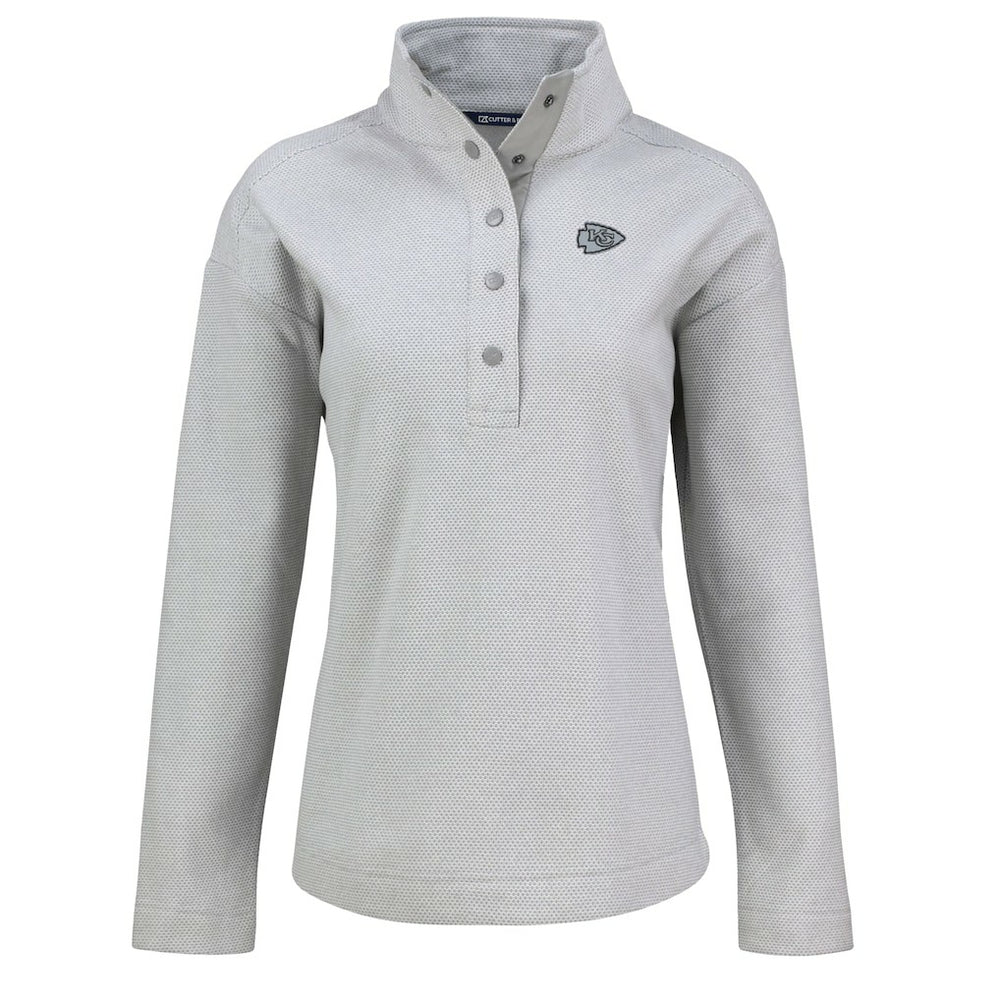 Kansas City Chiefs Cutter & Buck Women's Hunts Point Eco Half-Snap Sweatshirt - Gray Sweatshirts
