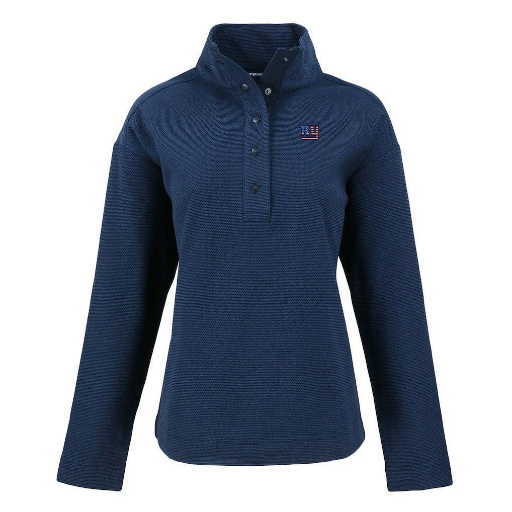 New York Giants Cutter & Buck Women's Hunts Point Eco Half-Snap Sweatshirt - Navy Sweatshirts