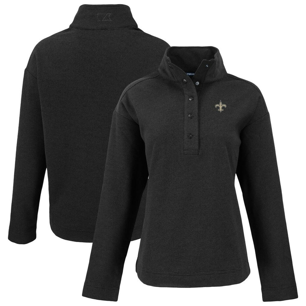 New Orleans Saints Cutter & Buck Women's Hunts Point Eco Half-Snap Sweatshirt - Black Sweatshirts