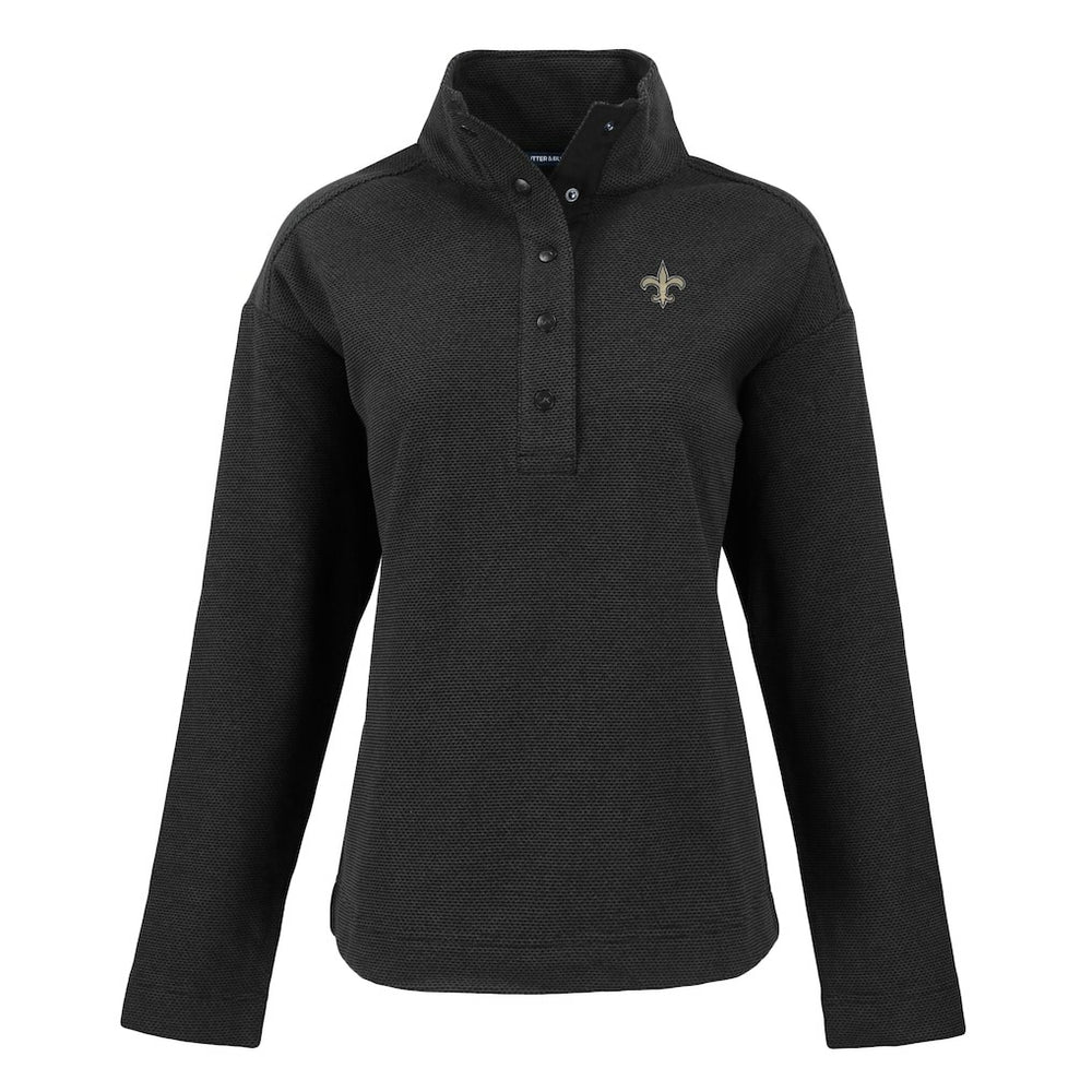 New Orleans Saints Cutter & Buck Women's Hunts Point Eco Half-Snap Sweatshirt - Black Sweatshirts