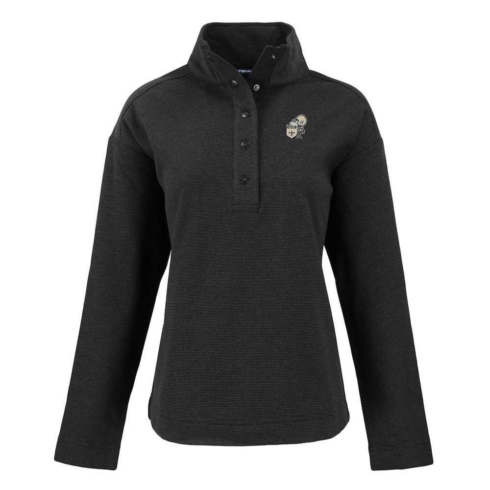 New Orleans Saints Cutter & Buck Women's Hunts Point Eco Half-Snap Sweatshirt - Black Sweatshirts