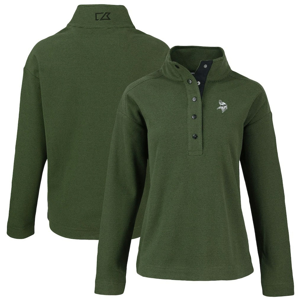 Minnesota Vikings Cutter & Buck Women's Hunts Point Eco Half-Snap Sweatshirt - Green Sweatshirts