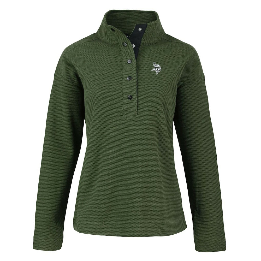 Minnesota Vikings Cutter & Buck Women's Hunts Point Eco Half-Snap Sweatshirt - Green Sweatshirts