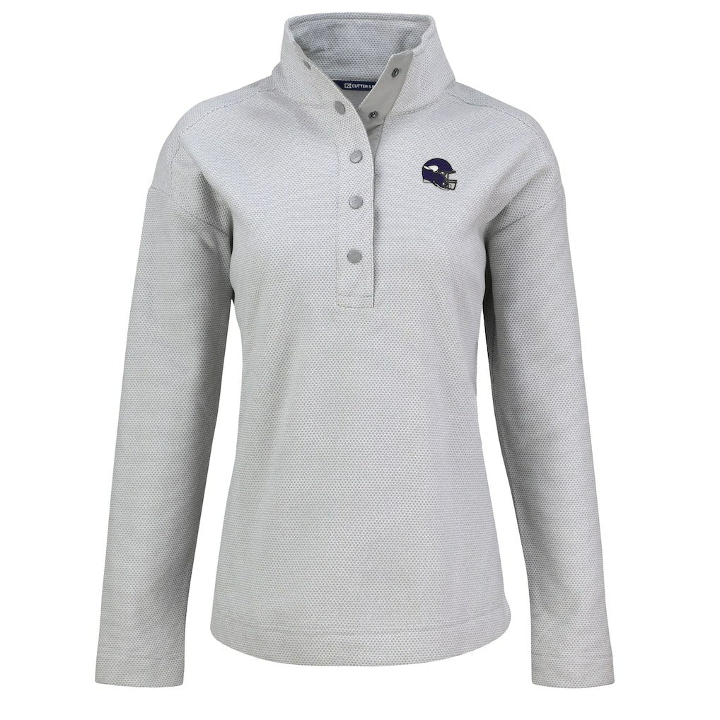 Minnesota Vikings Cutter & Buck Women's Hunts Point Eco Half-Snap Sweatshirt - Gray Sweatshirts