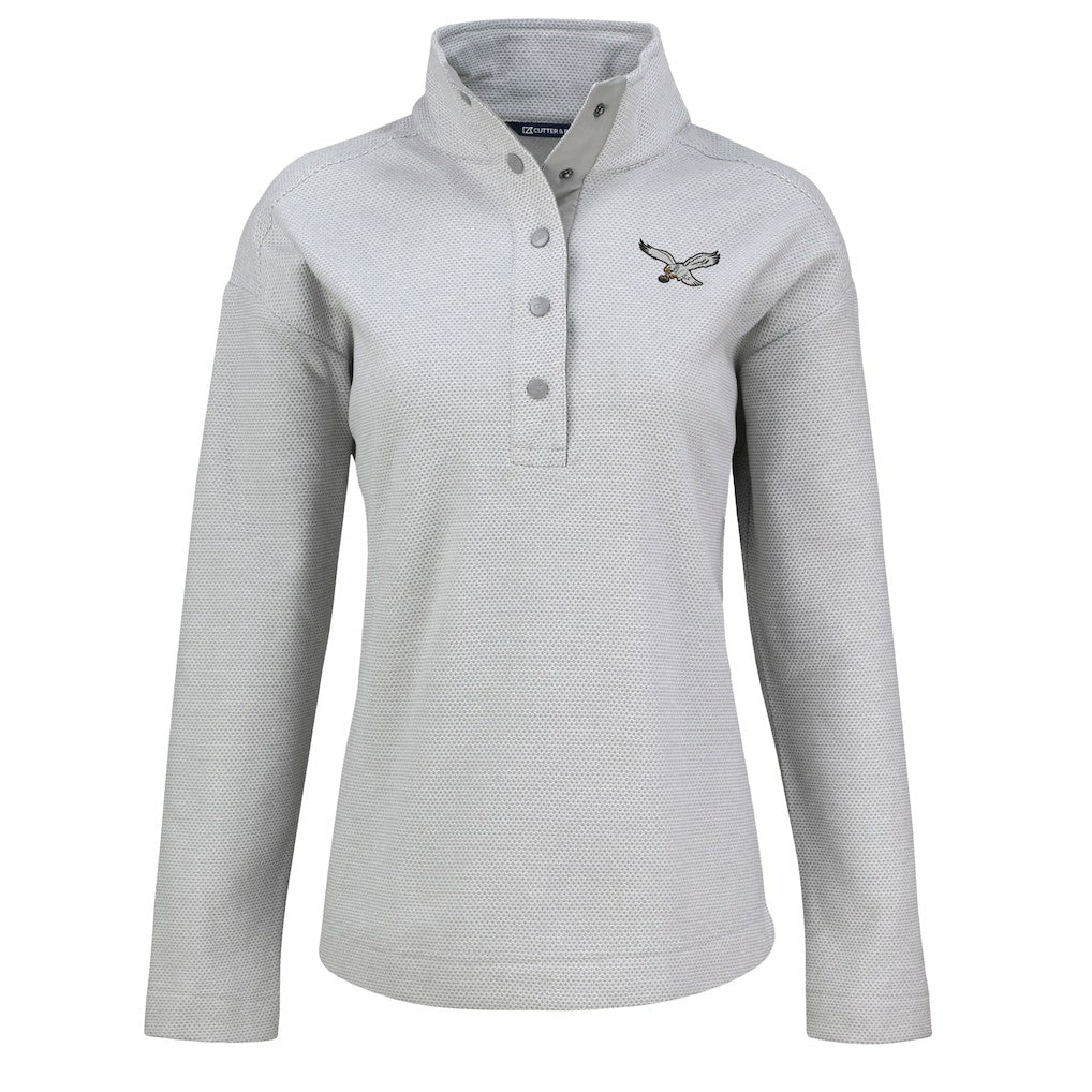 Philadelphia Eagles Cutter & Buck Women's Hunts Point Eco Half-Snap Sweatshirt - Gray Sweatshirts
