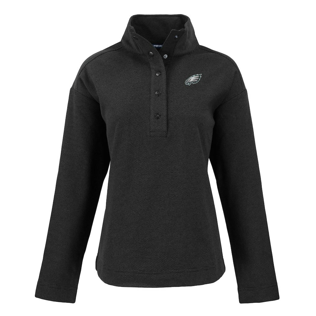 Philadelphia Eagles Cutter & Buck Women's Hunts Point Eco Half-Snap Sweatshirt - Black Sweatshirts