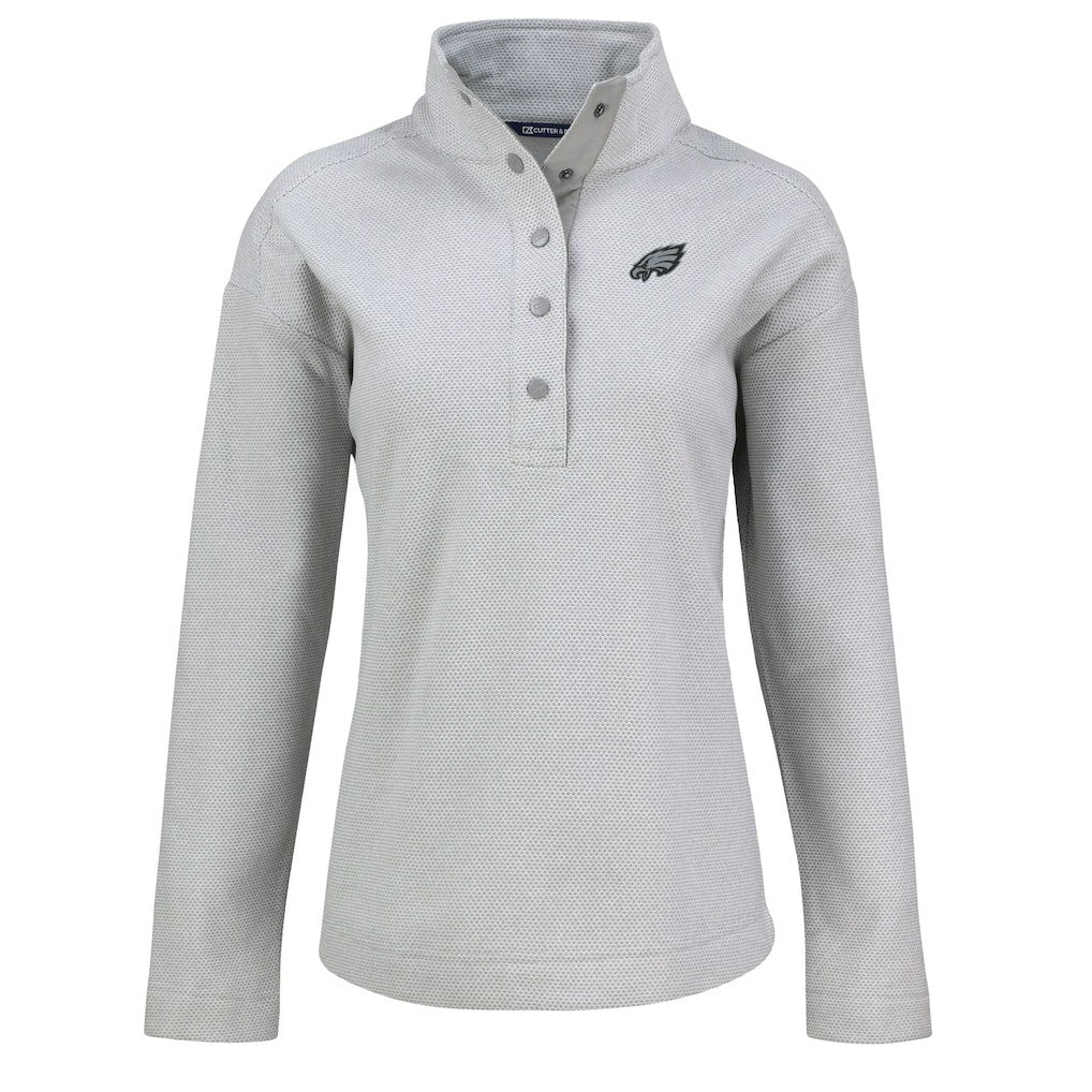 Philadelphia Eagles Cutter & Buck Women's Hunts Point Eco Half-Snap Sweatshirt - Gray Sweatshirts