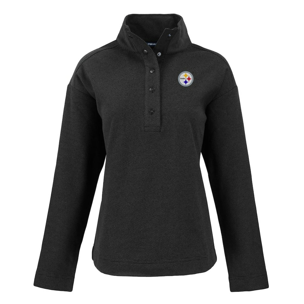 Pittsburgh Steelers Cutter & Buck Women's Hunts Point Eco Half-Snap Sweatshirt - Black Sweatshirts