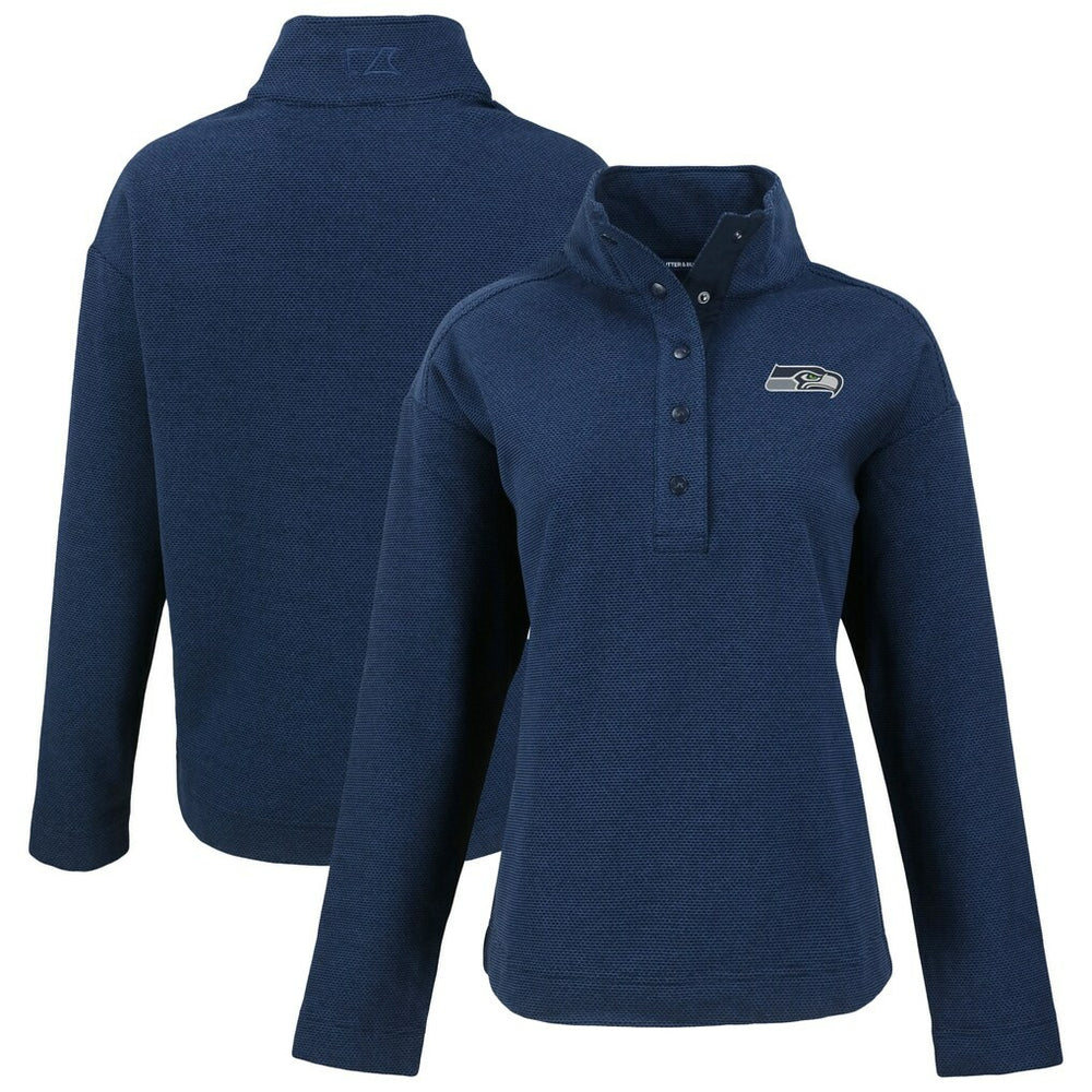 Seattle Seahawks Cutter & Buck Women's Hunts Point Eco Half-Snap Sweatshirt - College Navy Sweatshirts